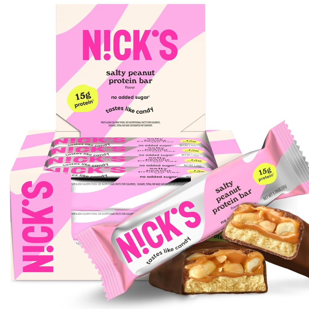 NICKS プロテインバー チョコレートピーナツ | 15g たんぱく | 200カロリー | 低炭水化物ケト 優しいスナック 無添加砂糖(マルチパック12バー×50g)