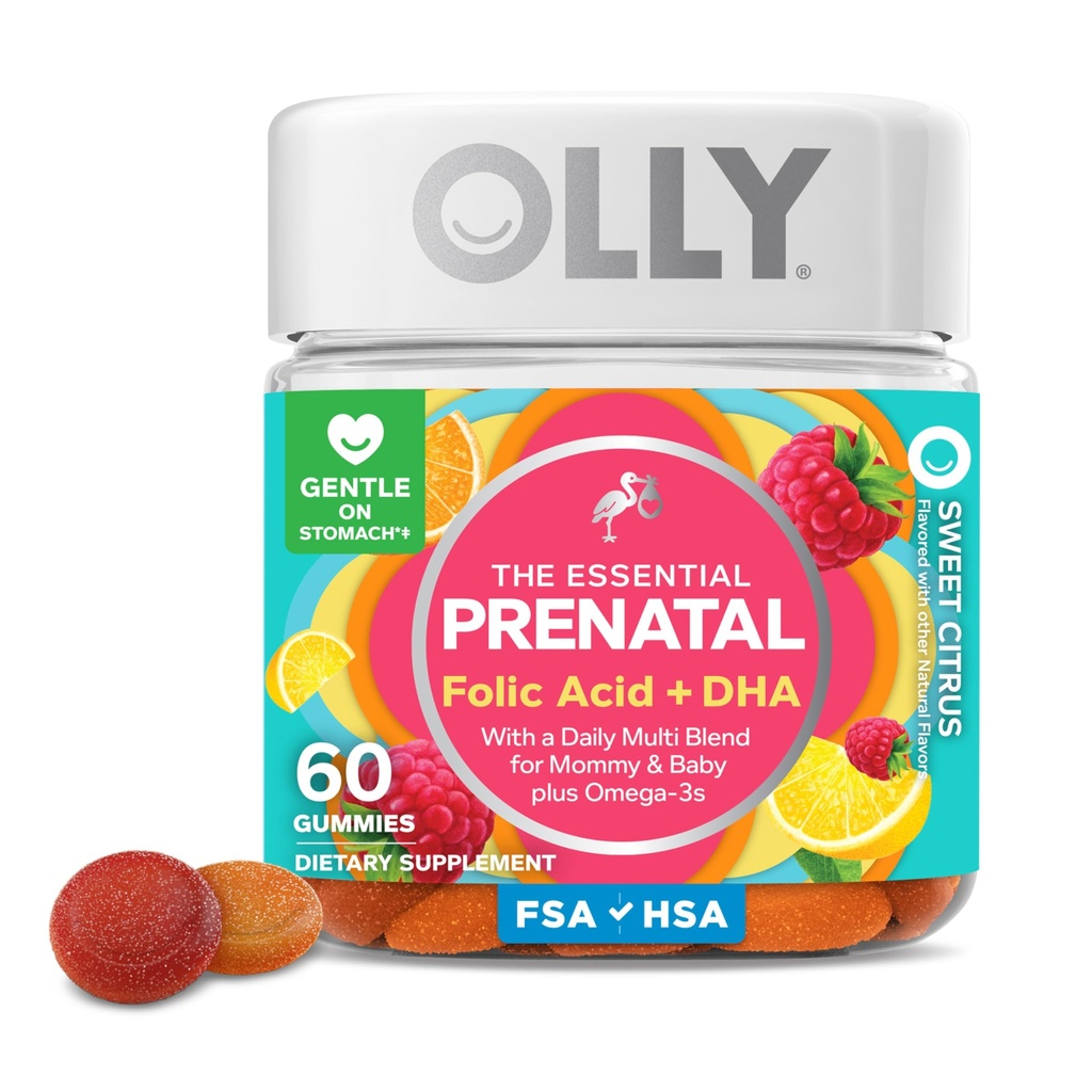 OLLYプレナタールマルチビタミンGummy、健康な成長と脳開発、葉酸、ビタミンD、オメガ3 DHA、Chewableサプリメント、シトラスベリー風味、30日の供給 - 60カウント