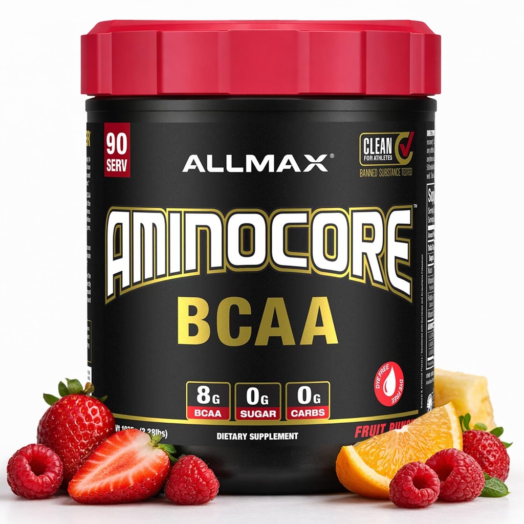 マックス栄養アミノコアBCAA、フルーツパンチ - 945 gパウダー - ビタミンBと分岐させたチェーンアミン酸の8.18グラム - 充填剤または非BCAAアミノ - 砂糖無料 - 90サービング