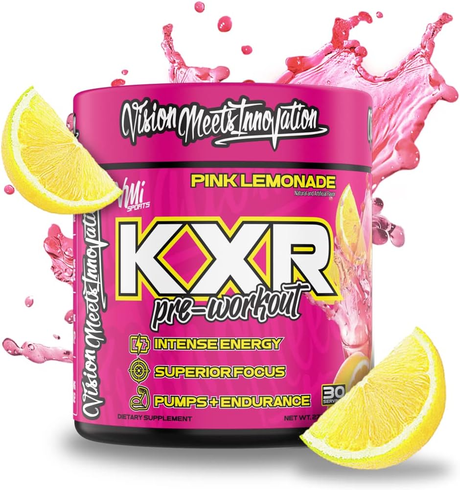 KXR Pre-Workout Energy Powder | Intense Energy Pre-Workout Drink for Men and Women| Creatine Free | Improves Performance - Enhanced Focus & Increased Endurance | 30 Servings (Pink Lemonade)