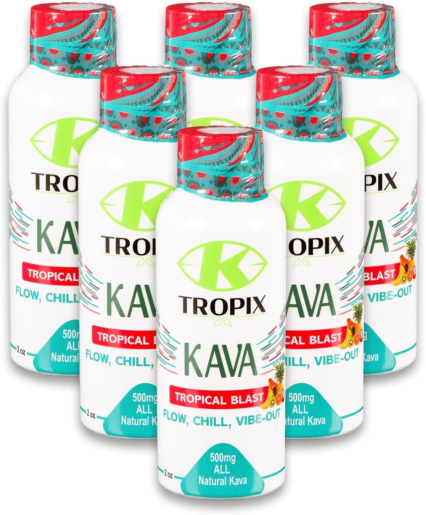 K-Tropixカバショットトロピカルブラスト - 500mgウェルネスショットは、リラックスを促進し、心配を減らす - カバドリンク - 心配、緊張、疲労回復サプリメント - 6パック