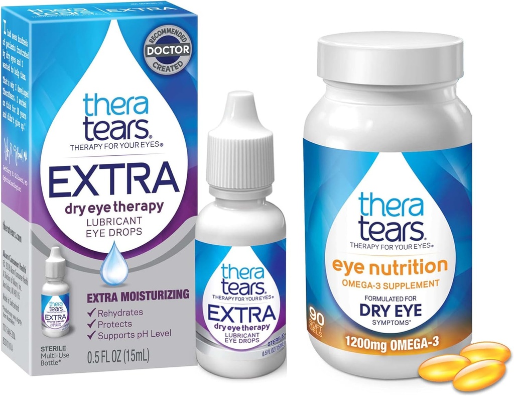 TheraTears 1200mgのオメガ3は目の栄養物、有機性亜麻仁のトリグリセリドの魚油及びVIT E、90の計算の目の低下、余分乾燥した目の療法、15のmL、0.5のFlのozのために補います