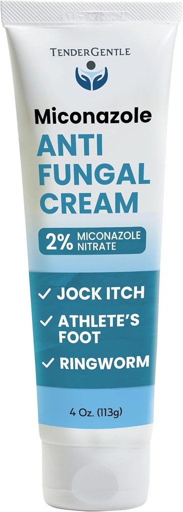 Miconazole Antifungal Cream for Skin - 4 oz of Miconazole Nitrate for Jock Itch, Athlete's Foot, Itching, and Ringworm