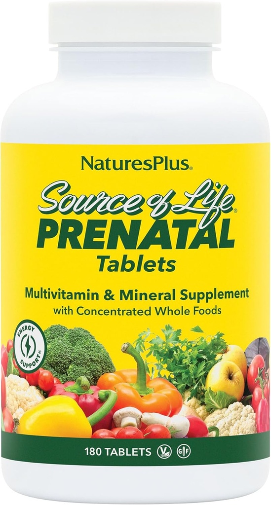 自然プラス生命の出典 - 800 mcg Folate、180 ベジタリアンタブレット - 天然プレナタルビタミン&ミネラル - 最適な健康とエネルギー - グルテンフリー - 90 サービング