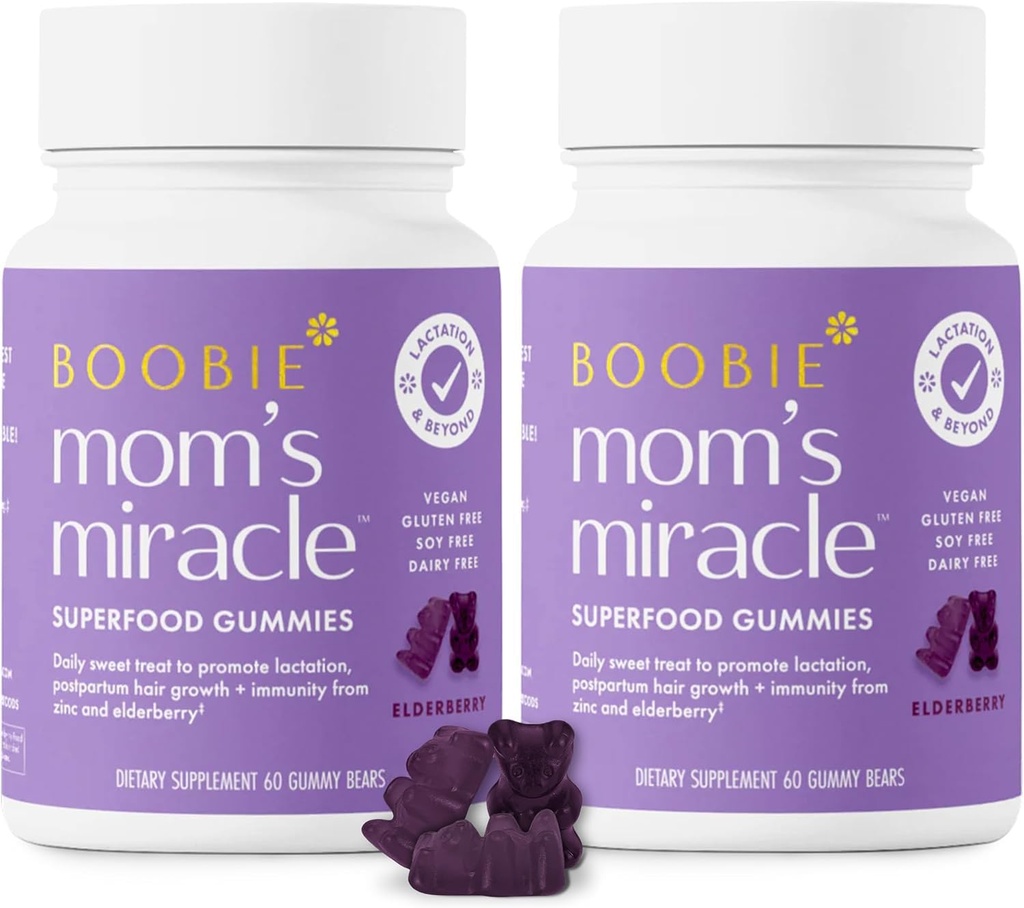 Boobie Bears Lactation Support Gummies | Helps As Milk Supply Booster & Supports Immune Health & Hair Growth | Breastfeeding Supplements with Zinc & Elderberry for Milk Supply Increase, 120 Count