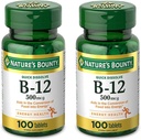 Nature's Bounty Vitamin B12、エネルギー代謝と神経系の健康、500mcg、タブレット、100 Ct(パッケージ2)