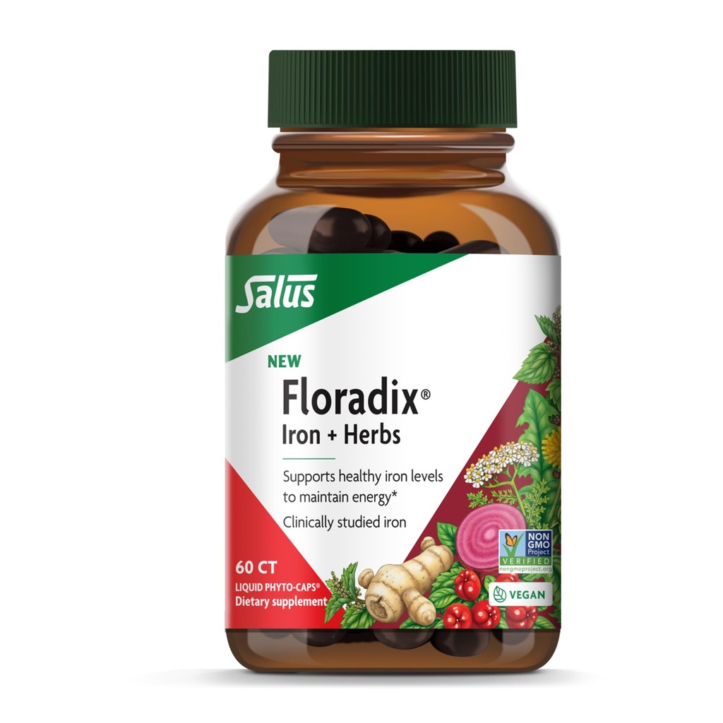 Floradixの鉄+ハーブ - 健康なエネルギー サポートのための鉄の補足* - サポート赤血球の形成 - 完全菜食主義者の、非GMO、グルテンフリー、大豆なし - 60液体のフィトキャップ