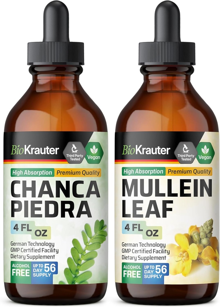 BIO KRAUTER Chanca Piedra Tincture 4 Fl. Oz. & Mullein Tincture 4 Fl. Oz.