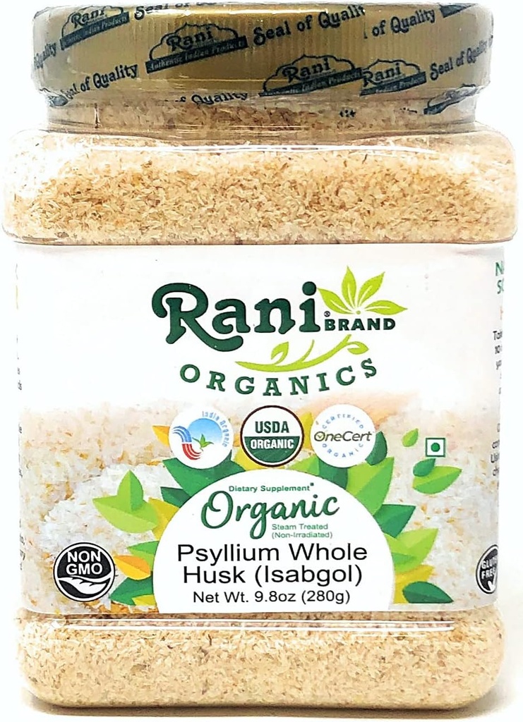Rani Organics Psyllium 全ハスクパウダー(Isabgol)、食物繊維サプリメント、USDA Organic 9.8oz(280g) PETジャー ～ オールナチュラル | 完全菜食主義者 | ヘルツンフレンドリー | 非GMO | インドの起源