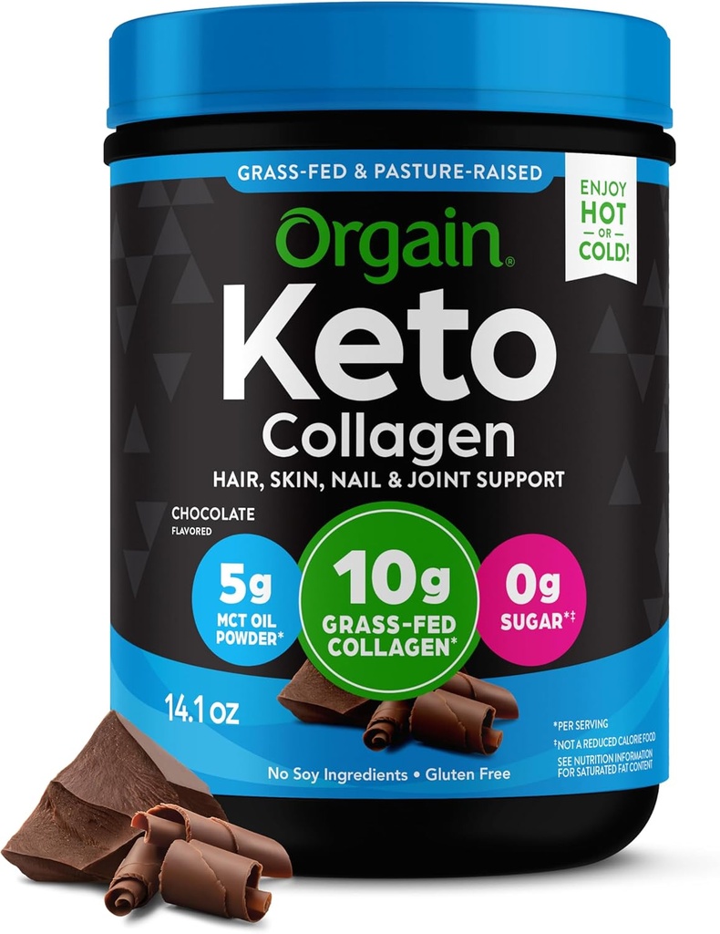 Orgain Ketoのコラーゲンの蛋白質の粉、チョコレート - 10gの草は女性及び人のためのコラーゲンのペプチッド、タイプI及びIIIの5g MCTオイル-毛、皮、釘、及び接合箇所サポート、非GMOのグルテンフリー- 0.88lbを溶かしました