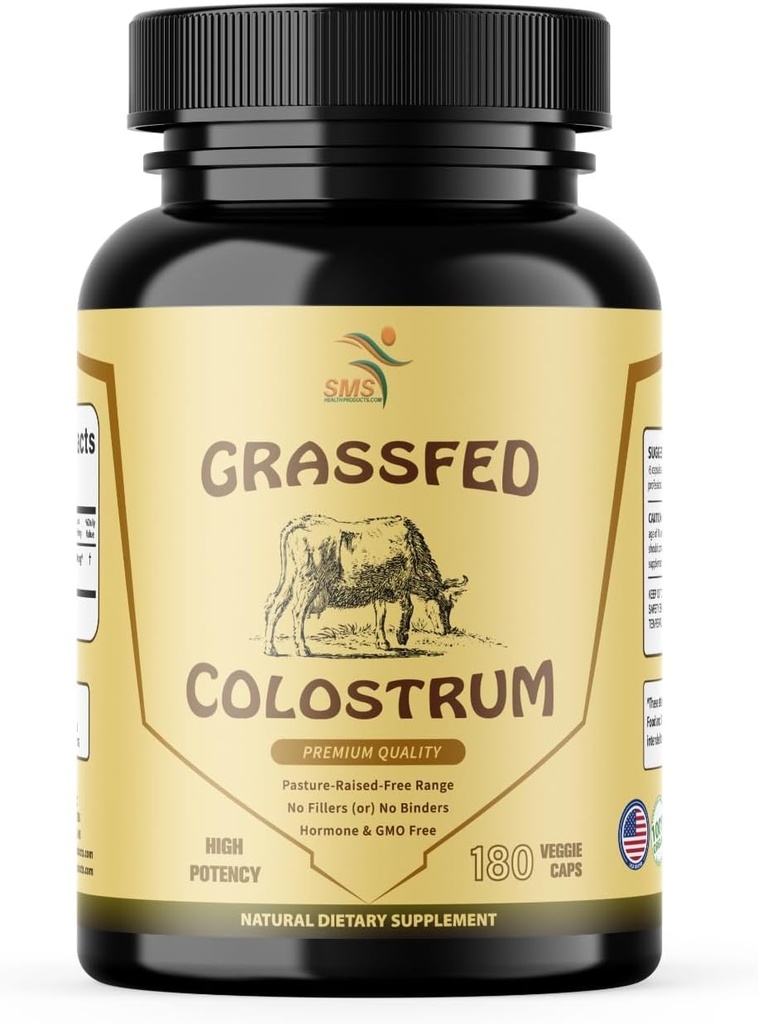 Grass Fed Beef Colostrum Supplement, 3000 mg, Offers Immune Support and Promotes Gut Health, Athletic Performance, Healthy Iron Levels, Non GMO, 180 Capsules
