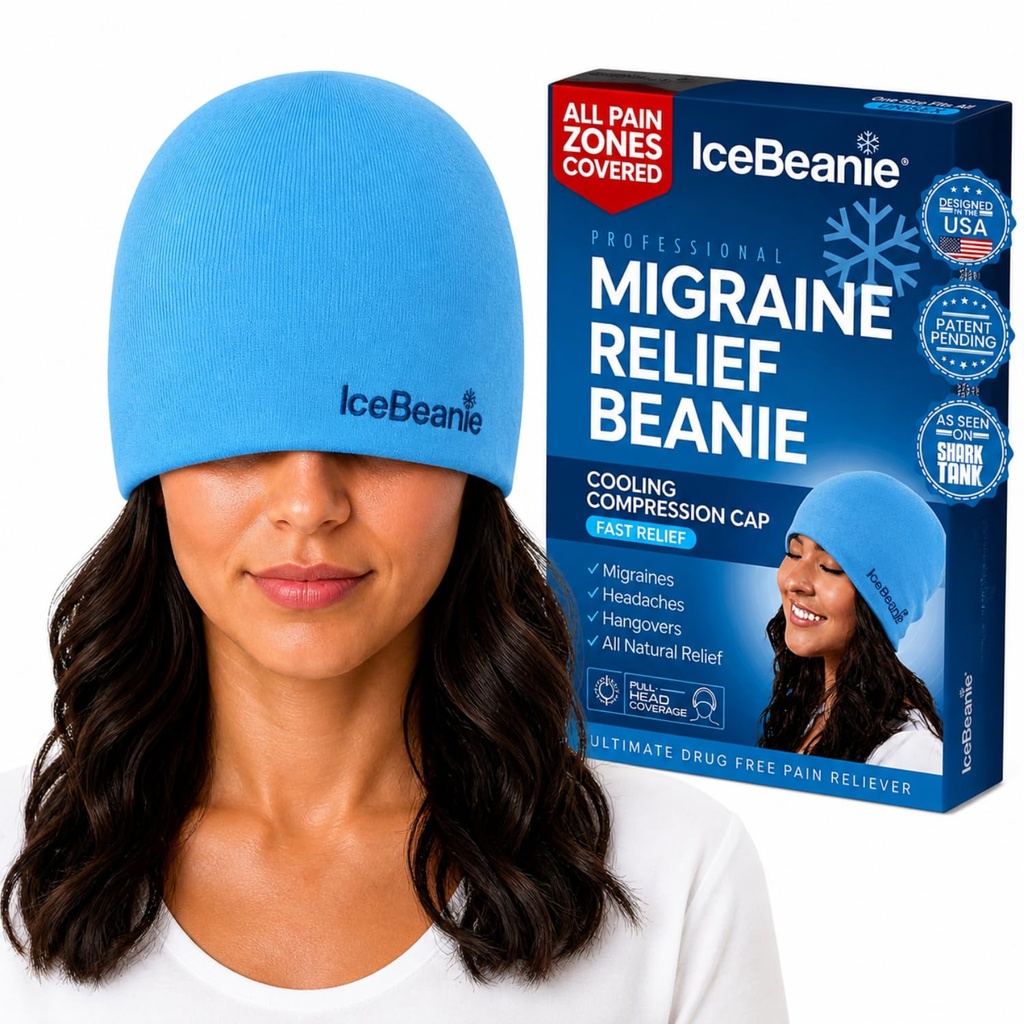 IceBeanie Migraineの救助の帽子、鮫タンク、柔らかで及び伸縮性があるゲルの張力救助の帽子、延長冷却の掛かる氷の帽子、無臭のヘッド覆いのアイス パックの覆い、頭痛の片頭痛のマスク