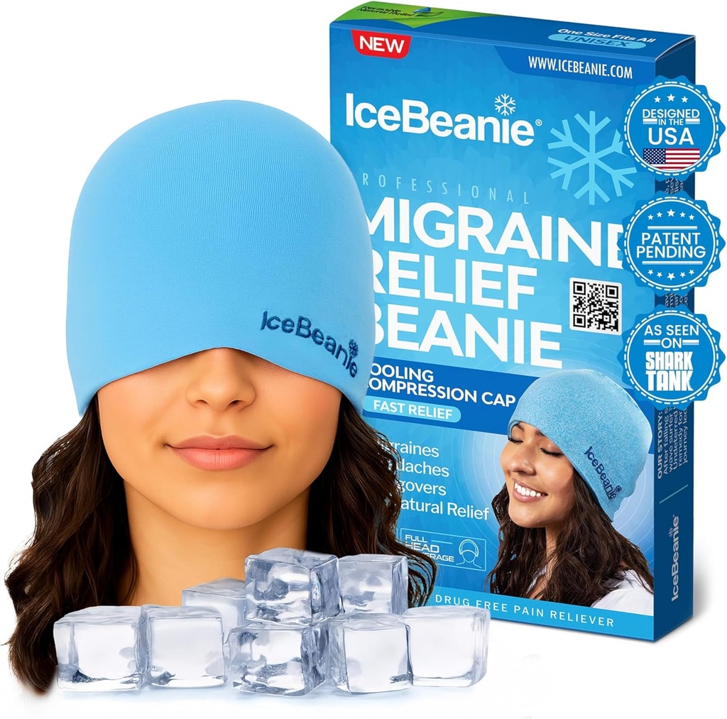 IceBeanie Migraineの救助の帽子、鮫タンク、柔らかで及び伸縮性があるゲルの張力救助の帽子、延長冷却の掛かる氷の帽子、無臭のヘッド覆いのアイス パックの覆い、頭痛の片頭痛のマスク