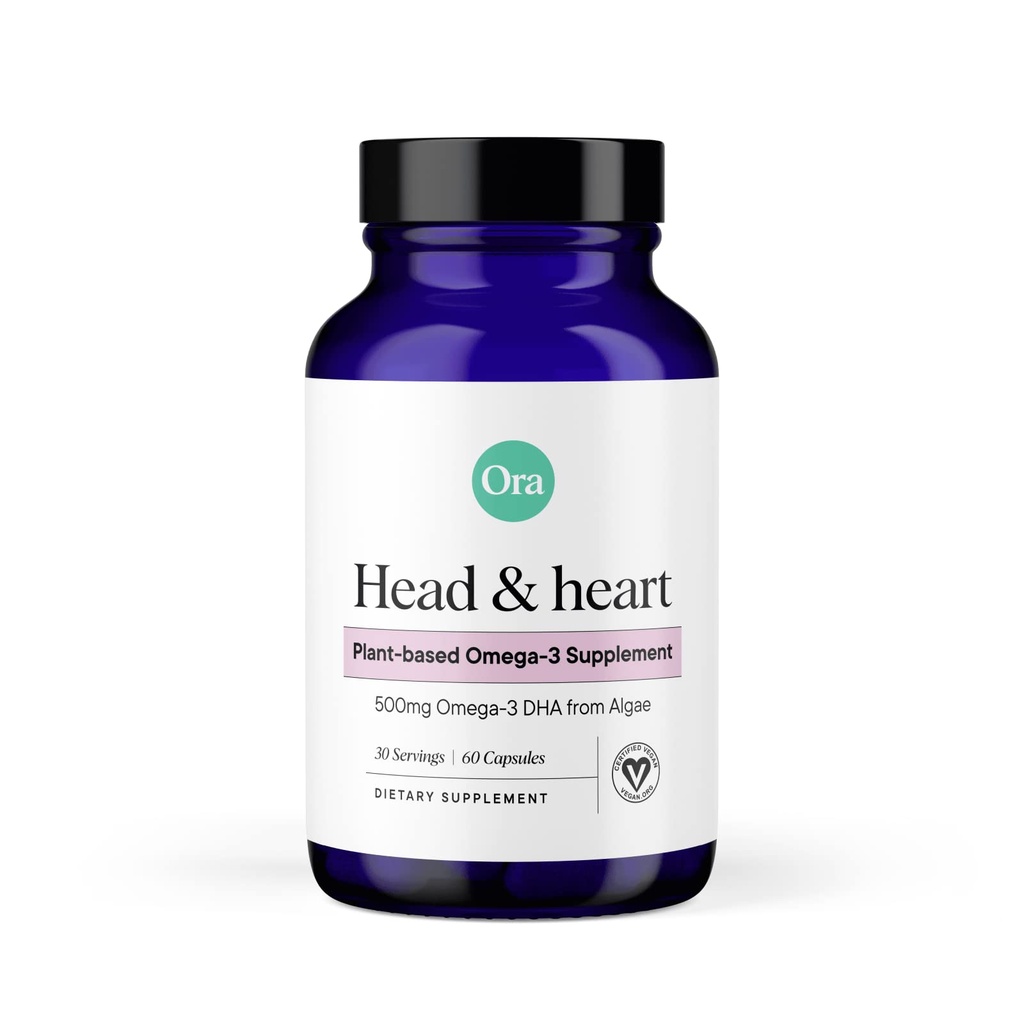 オラオーガニックビーガンオメガ3サプリメント - 脳、目、心臓の健康のための500mg DHA - 持続可能な藻から作られた - 60カプセル