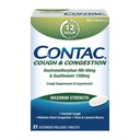 Contac の咳及び輻輳の最高の強さは咳、薄く、および Loosens Mucus、Guaifenesin 及び Dextromethorphan HBr、延長解放のタブレット、21 の計算を制御します