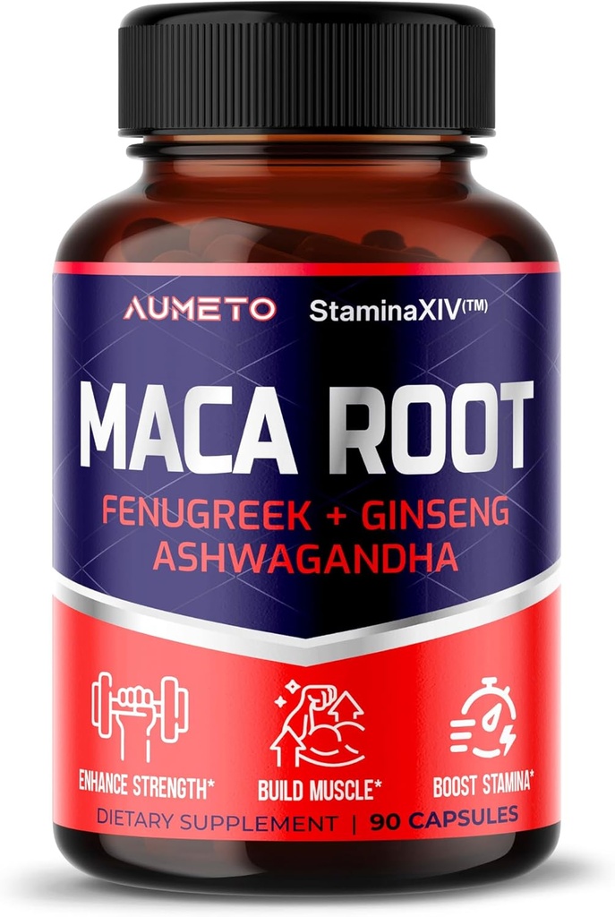 Maca Rootサプリメント - Ashwagandha、Fenugreek、Panax Ginsengと高度な12-in-1フォーミュラと筋肉の成長、スタミナとパフォーマンス - アメリカ製(90のカウント)