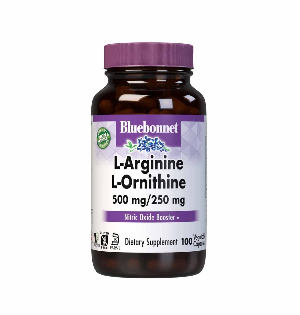 Bluebonnet栄養L-アルギニン500mg / L-オルニシン250mg、タンパク質代謝をサポート*、大豆フリー、グルテンフリー、非GMO、コーシャ認定、ビーガン、100野菜カプセル