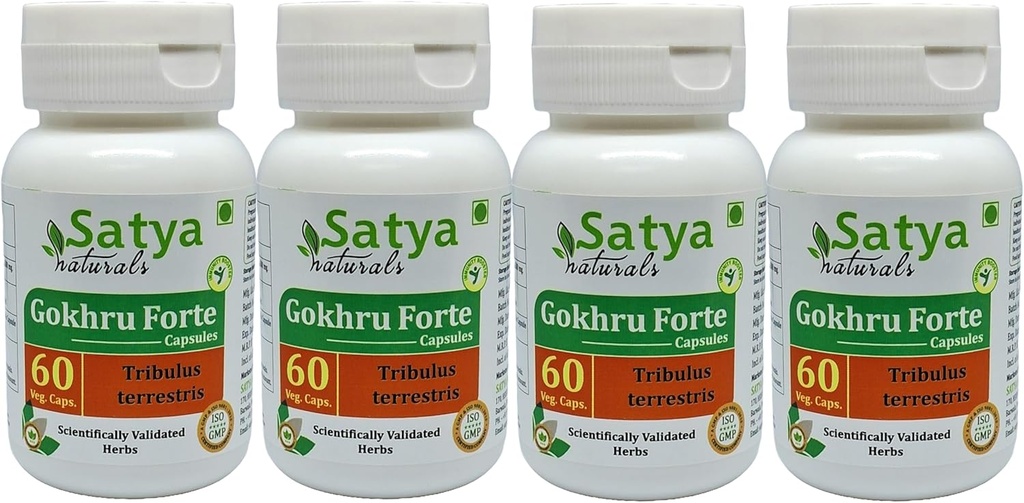 ゴフル フォルテ カプセル 500 mg. 60 ベジ. カプセル | ゴカル (Tribulus Terrestris) エキス カプセル 男女別 | アーユルヴェーダ ハーブ サプリメント/救済 | 10:1 フォルテ (4 ボトル 60 カプセル)