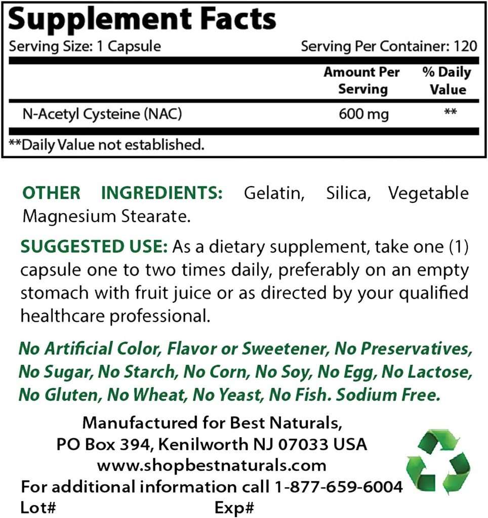 ベストナチュラルNAC 600mg&ケルセチン1000mg