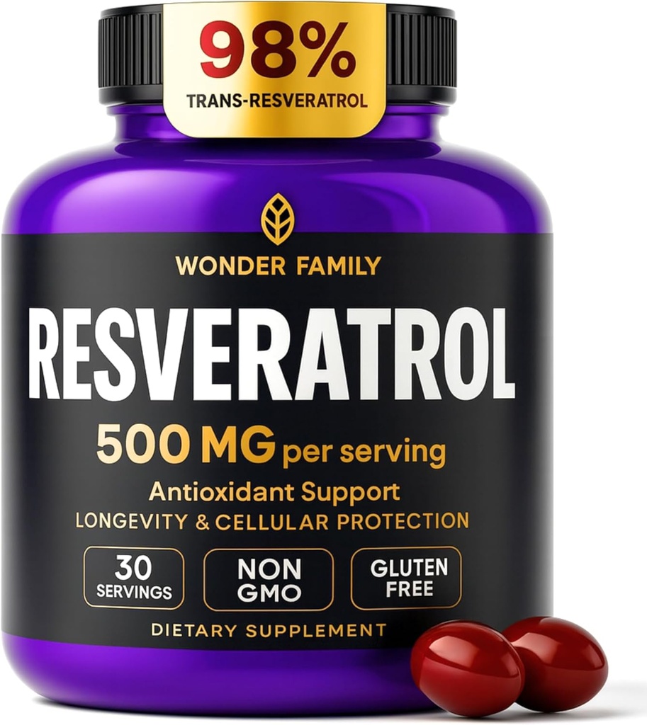 レスベラトロールサプリメント500mg - 98%トランスレスベラトロール1000mg有機コンプレックス - NADレスベラトロール抗酸化剤&心の健康、メモリリフト、ウェルネスフォーミュラ、健康な細胞サポートのためのアンチエイジングサプリメント
