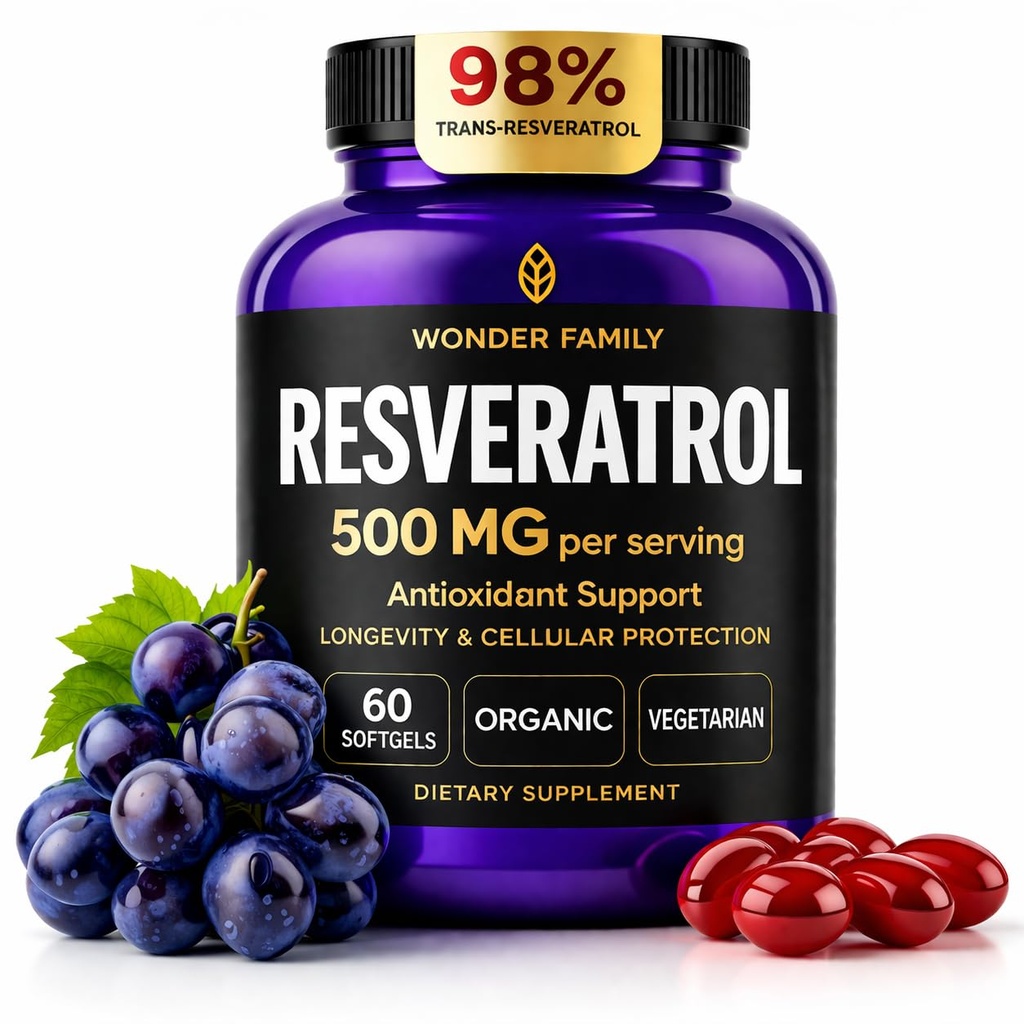 レスベラトロールサプリメント500mg - 98%トランスレスベラトロール1000mg有機コンプレックス - NADレスベラトロール抗酸化剤&心の健康、メモリリフト、ウェルネスフォーミュラ、健康な細胞サポートのためのアンチエイジングサプリメント