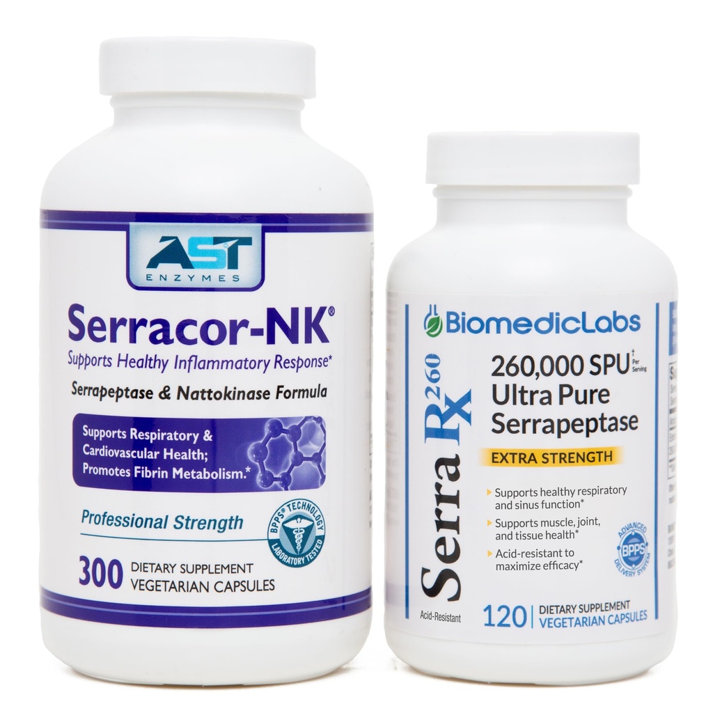 Serracor-NK (300) & Serra-RX 260,000 SU (120) - スカーティシューバンドル - 酸抵抗セルプターゼプロテオリン系酵素