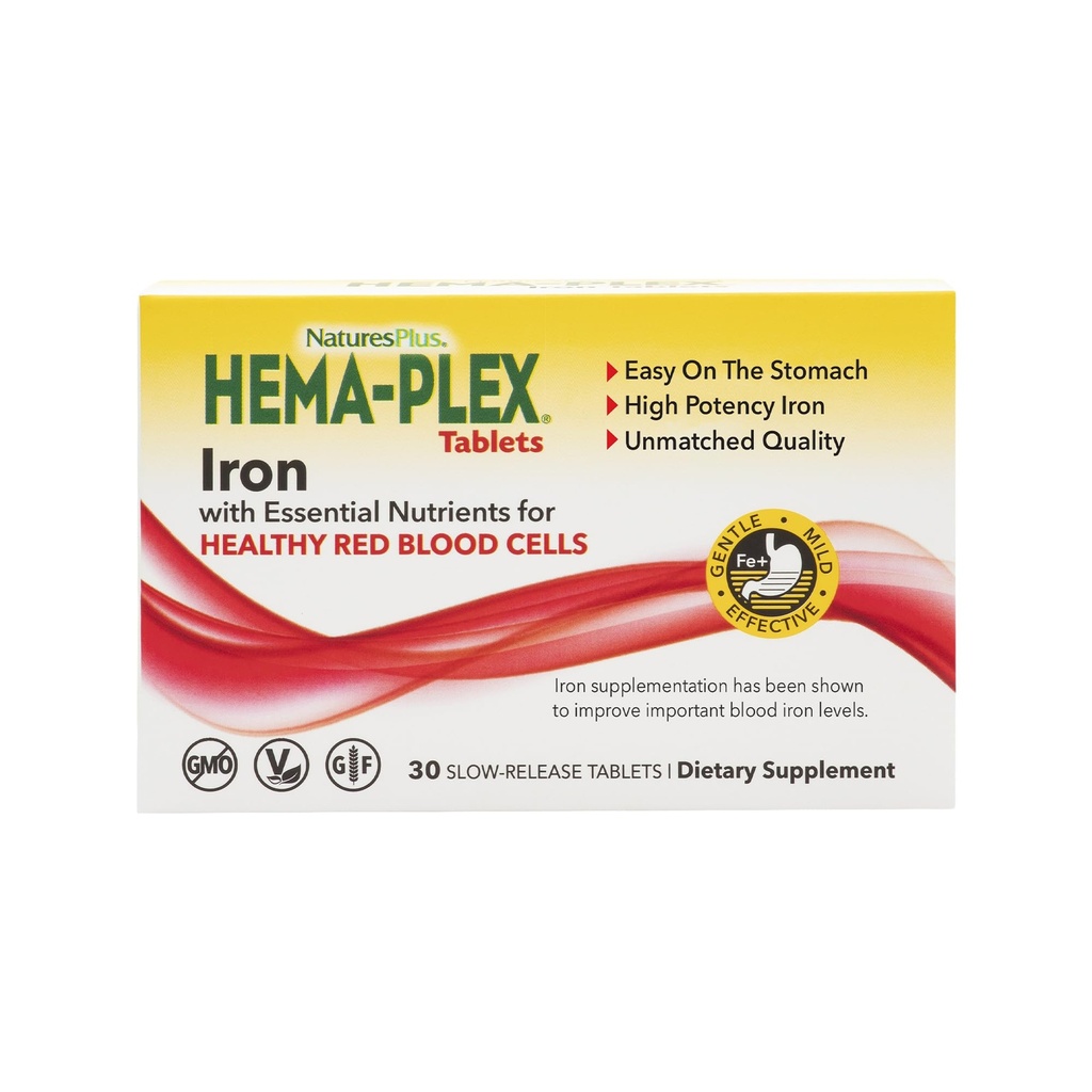 NaturesPlus Hema-Plex アイロン - 30 スロー リリース タブレット - 85 mg ケレート アイロン - 総血の健康 - ビタミン C と Bioflavonoids - 非 GMO、ベジタリアン&グルテンフリー - 30 サービング