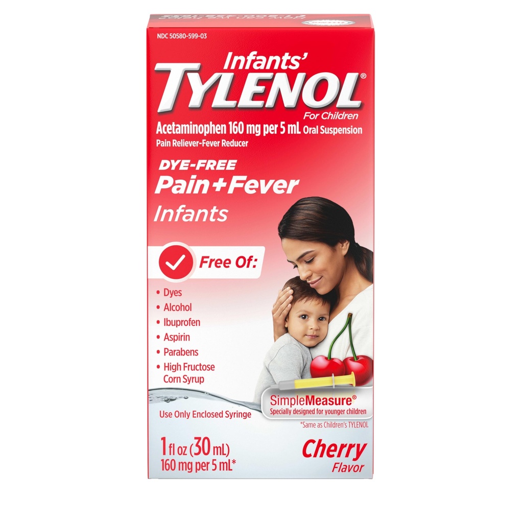 乳児の Tylenol の口頭懸濁液の液体の薬 アセトアミノフェン、赤ん坊の Fever の減力剤及びマイナー・エース及び苦痛のための痛みの Reliever の Sore Throat、頭痛及び歯痛、染料なしのチェリー、1 の fl. oz