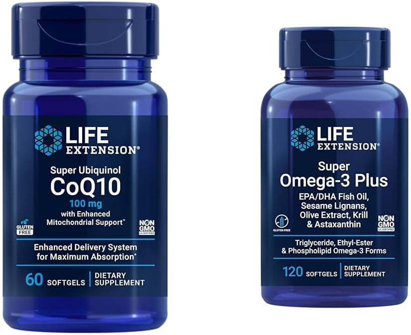 ライフエクステンションスーパーUbiquinol CoQ10強化ミトコンドリアサポート&スーパーオメガ3プラスEPA / DHAフィッシュオイル、セサメリガンアン、オリーブエキス、キルト&アスタ