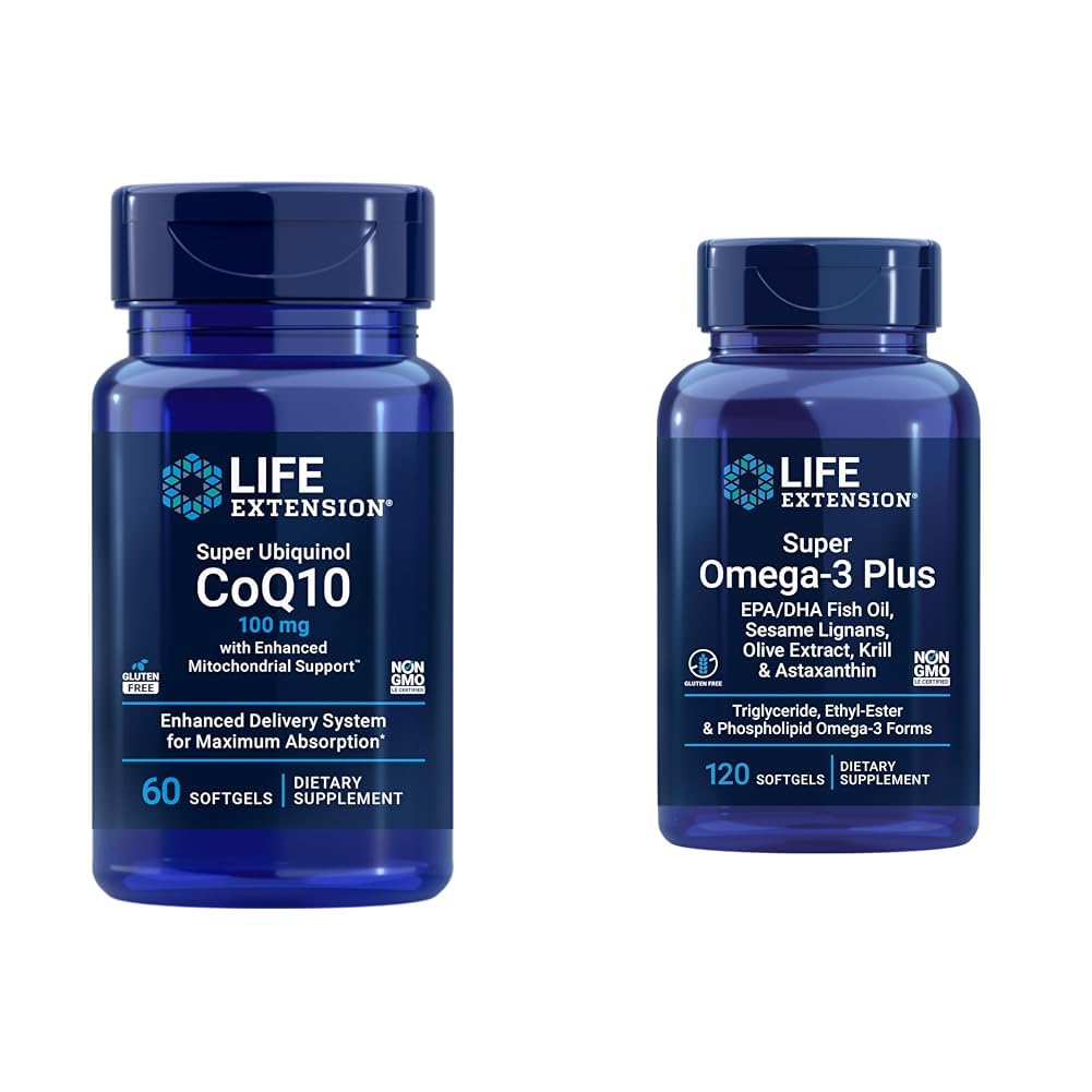 ライフエクステンションスーパーUbiquinol CoQ10強化ミトコンドリアサポート&スーパーオメガ3プラスEPA / DHAフィッシュオイル、セサメリガンアン、オリーブエキス、キルト&アスタ