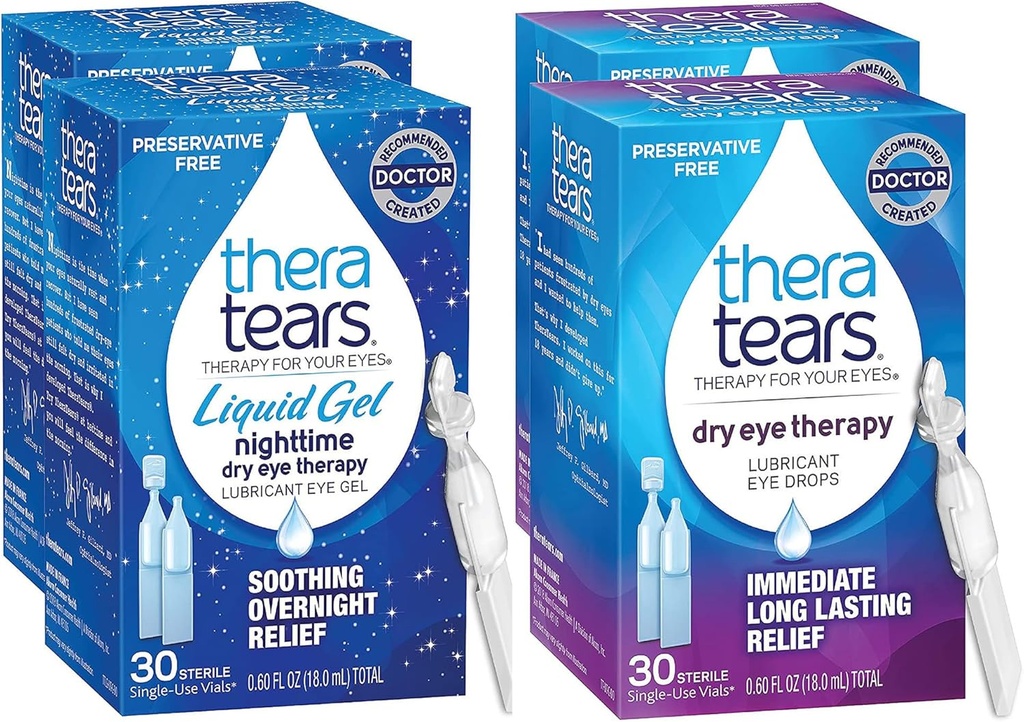 TheraTears Nighttime Therapy Lubricant Eyedrops for Dry Eyes, Preservative Free, シングルユースバイアル, クリア, 60 カウント, 0.6 Fl Oz with TheraTears Eye Drops for Dry Eyes, 60 カウントシングルユースバイアル