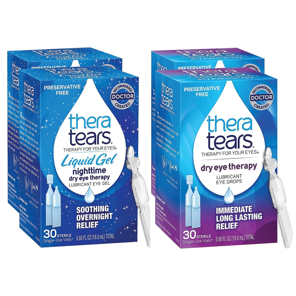 TheraTears Nighttime Therapy Lubricant Eyedrops for Dry Eyes, Preservative Free, シングルユースバイアル, クリア, 60 カウント, 0.6 Fl Oz with TheraTears Eye Drops for Dry Eyes, 60 カウントシングルユースバイアル
