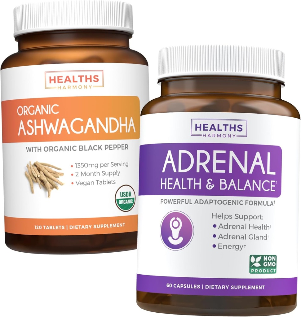 Adrenalサポート&オーガニックアシュワガンダ - Ashwa-Adrenal Harmony - Adrenal Support & Cortisol Manager(Non-GMO) & Organic Ashwagandha Root Powder 1350mg Serve(120錠)