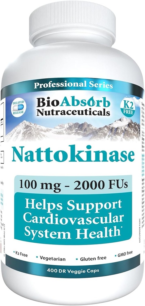 バイオはナトキナーゼの補足を吸収します。100のmg、2000のFUs。400日の供給。非GMO Nattoのエキスの酵素(400のベジギー帽子)
