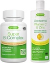 スーパーBコンプレックス+リポソームビタミンC 1000mg&亜鉛ビーガンバンドル、メチル化された持続的なリリースBコンプレックス&高吸収液免疫サポートコンプレックス、Igennusによる