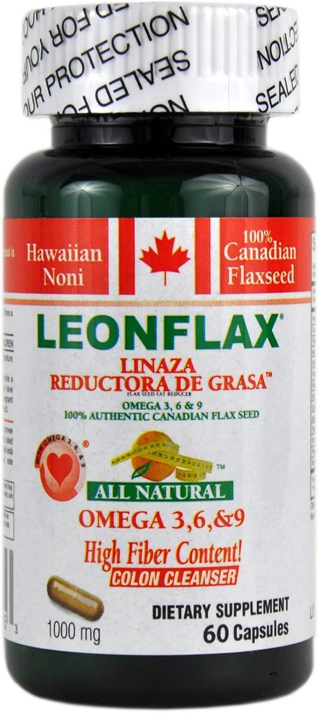 LEONFLAX, 100% Authentic Canadian Flax Seed, Improve Your Digestive Health, 60 Capsules, Bottle