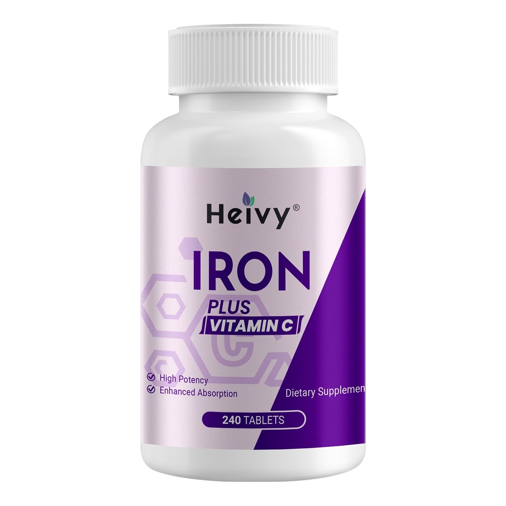 Heivyの鉄硫酸塩325mg (鉄65mg)、女性および人のための高い効力の鉄の補足、ビタミンC、鉄硫酸塩、非GMO - 米国でなされる240のタブレットが付いている鉄の丸薬