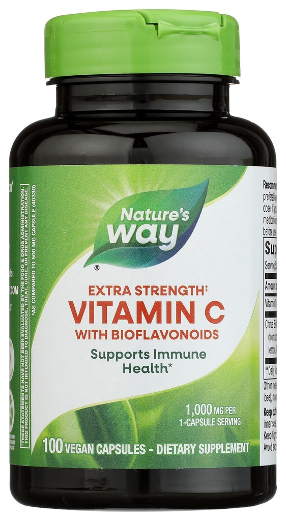 Nature's Way Extra Strength(1)ビタミンC(Bioflavonoids)、免疫健康をサポート*、健康な肌のためのコラーゲン生産を促進*、カプセルあたり1,000mg、100ビーガンカプセル(5月Vary包装)