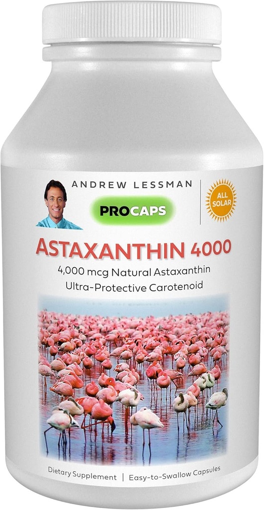 ANDREW LESSMAN アスタキサンチン 60 ソフトゲル - 4000 mcg 天然アスタキサンチン、強力な酸化防止カロテンイド。 目、心臓、皮膚などの保護。 添加物無し。 飲みやすいソフトジェル