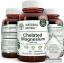 自然なNutraのChelatedのマグネシウムの酸化物250のmg -強い骨、中心の健康、エネルギー ブースト、グルテンフリー、非GMOのBPAなしの再生利用できるガラス ビンの90のタブレット(3パック)のための高い吸収