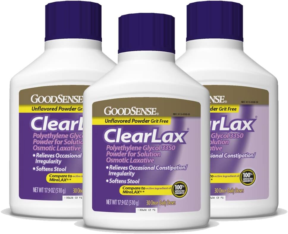 Good Sense ClearLax, Polyethylene Glycol 3350 Powder for Solution, Osmotic Laxative, 53.7 Oz, Pack of 3