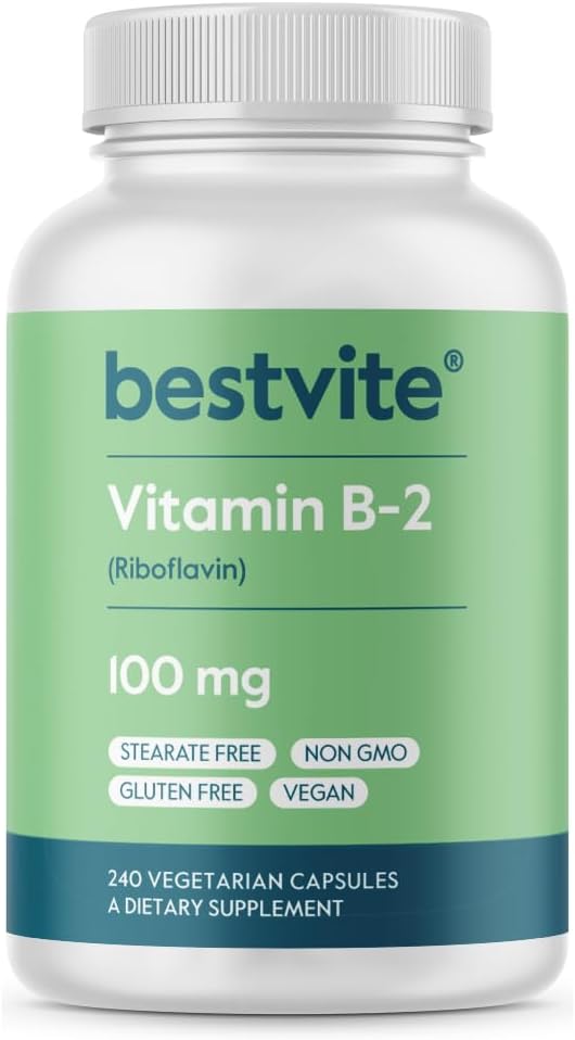 BESTVITEビタミンB-2 100mg(240 ベジタリアンカプセル) - ステアライズなし - ビーガン - 非GMO -グルテンフリー