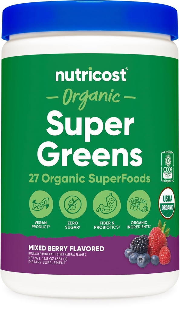 Nutricostオーガニックスーパーグリーンパウダー(30サービング)ミックスベリー風味 - スーパーフードサプリメントドリンクミックス