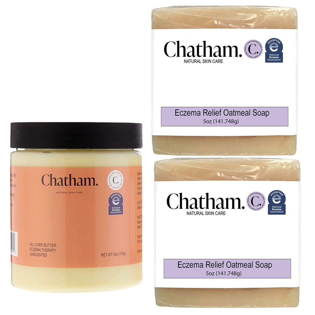 チャタムナチュラルスキンケアオーバーバターEczema Therapy 6ozと2 x Eczemaリリーフソープバー5ozバンドル | コロイダルグルテンフリーオートミール付き