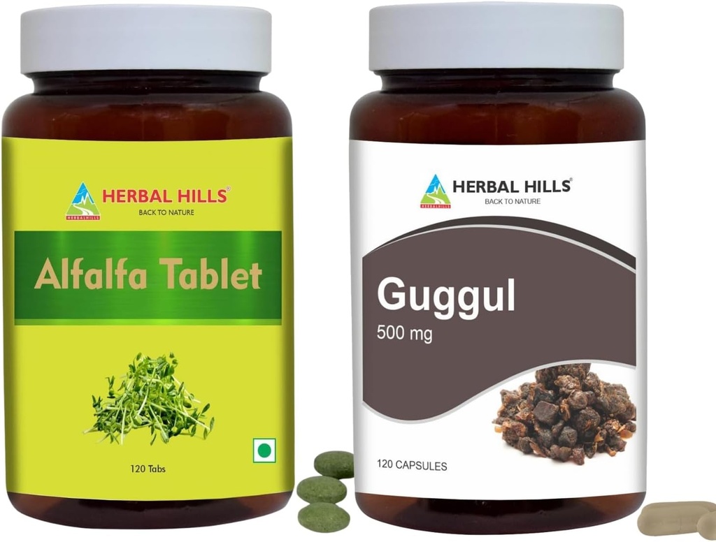 HERBAL HILLS AlfalfaタブレットとGggulカプセル2コンボのGgguluパック
