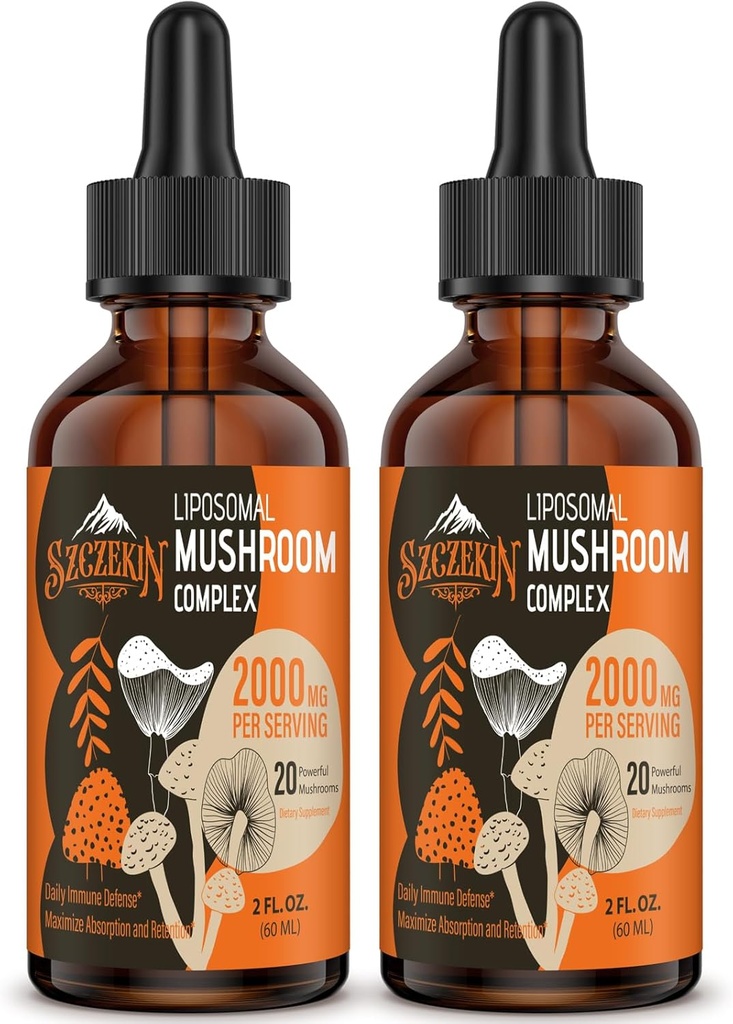 Liposomal Mushroom Complex Drops 2000 MG - 20 Organic Mushroom Extracts - Advanced Liquid Formula for Immunity, Cognitive and Memory - Lions Mane Supplement, Reishi, Cordyceps, Chaga, 60 Servings