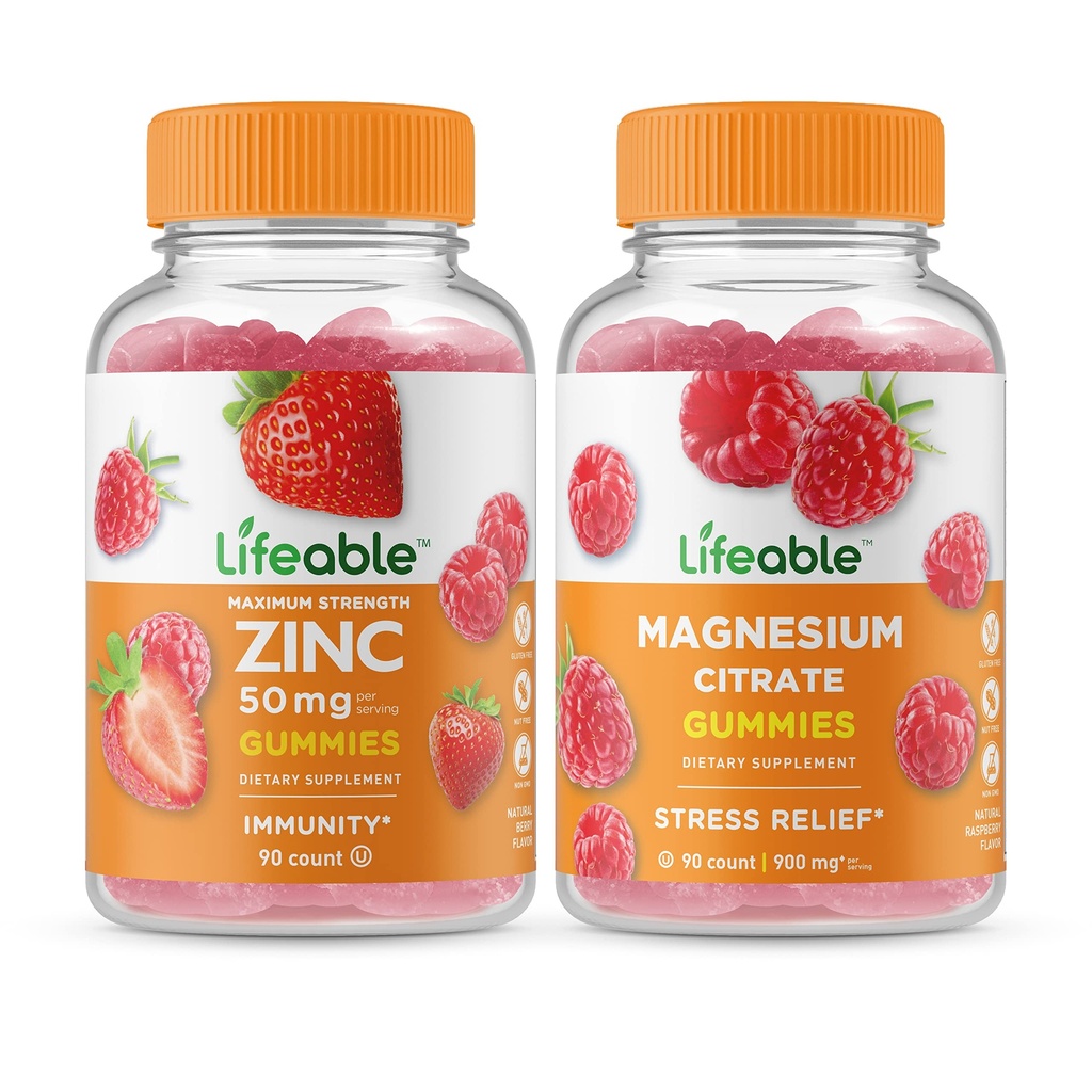 通気性亜鉛50mg +マグネシウム、グミーバンドル - 偉大なテイスティング、ビタミンサプリメント、グルテンフリー、GMOフリー、Chewable Gummy