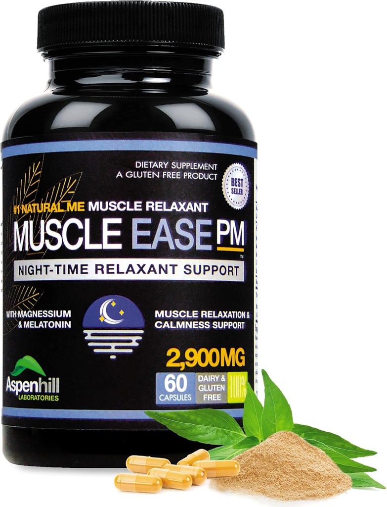 ナイトタイムマッスルリラックスマッスルPM - 2,900mg最大強度リラックス剤マグネシウムグリシナート。グルテンフリー– 60カプセル(5月パッケージ)