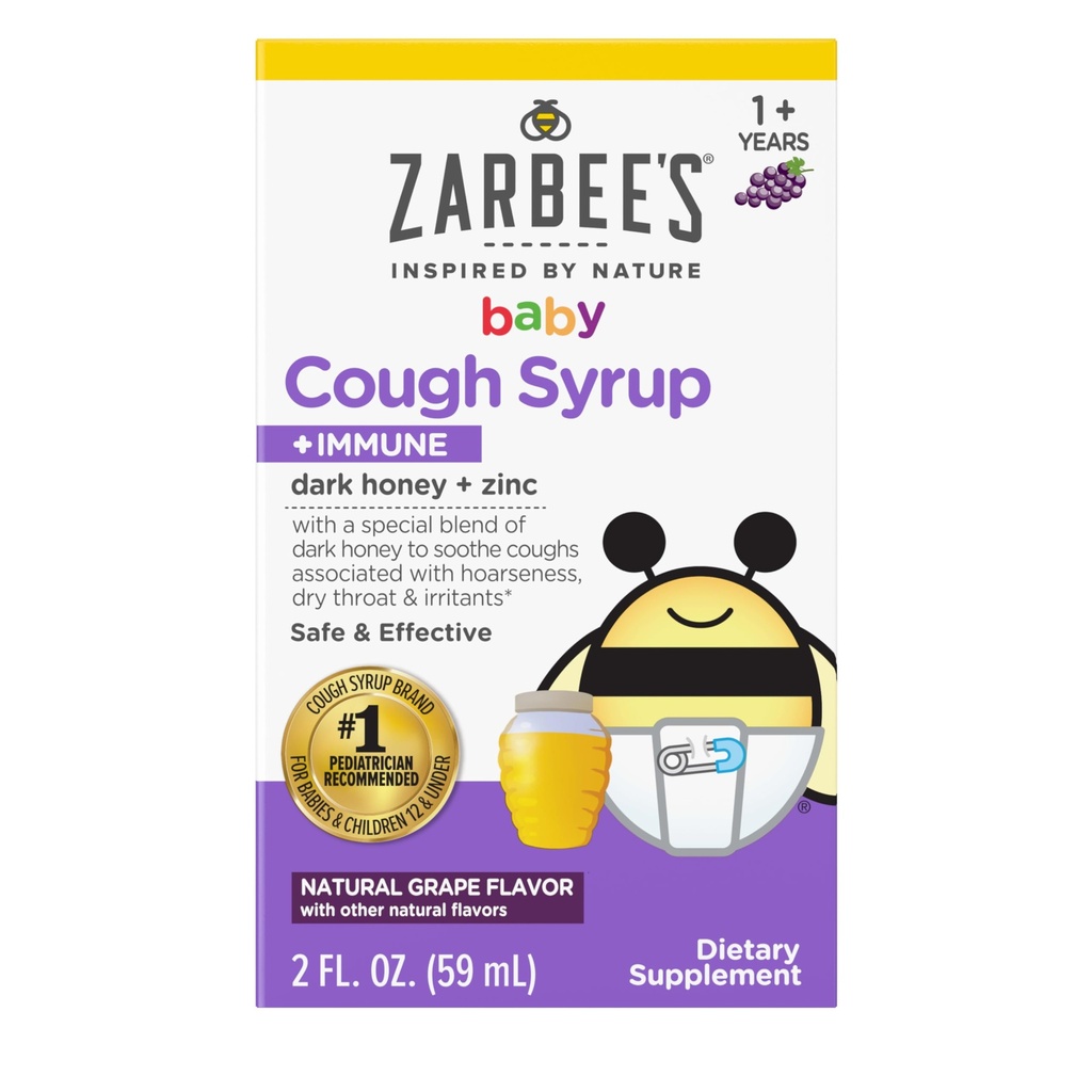 Zarbeeの赤ん坊の蜂蜜の咳のシロップ+赤ん坊のための免疫12-24か月、安全で及び有効な咳のシロップは免疫サポートのための焦がし入れる蜂蜜及び亜鉛を*、薬剤及びアルコール・フリー、ブドウ、2のfl. Ozを汚します