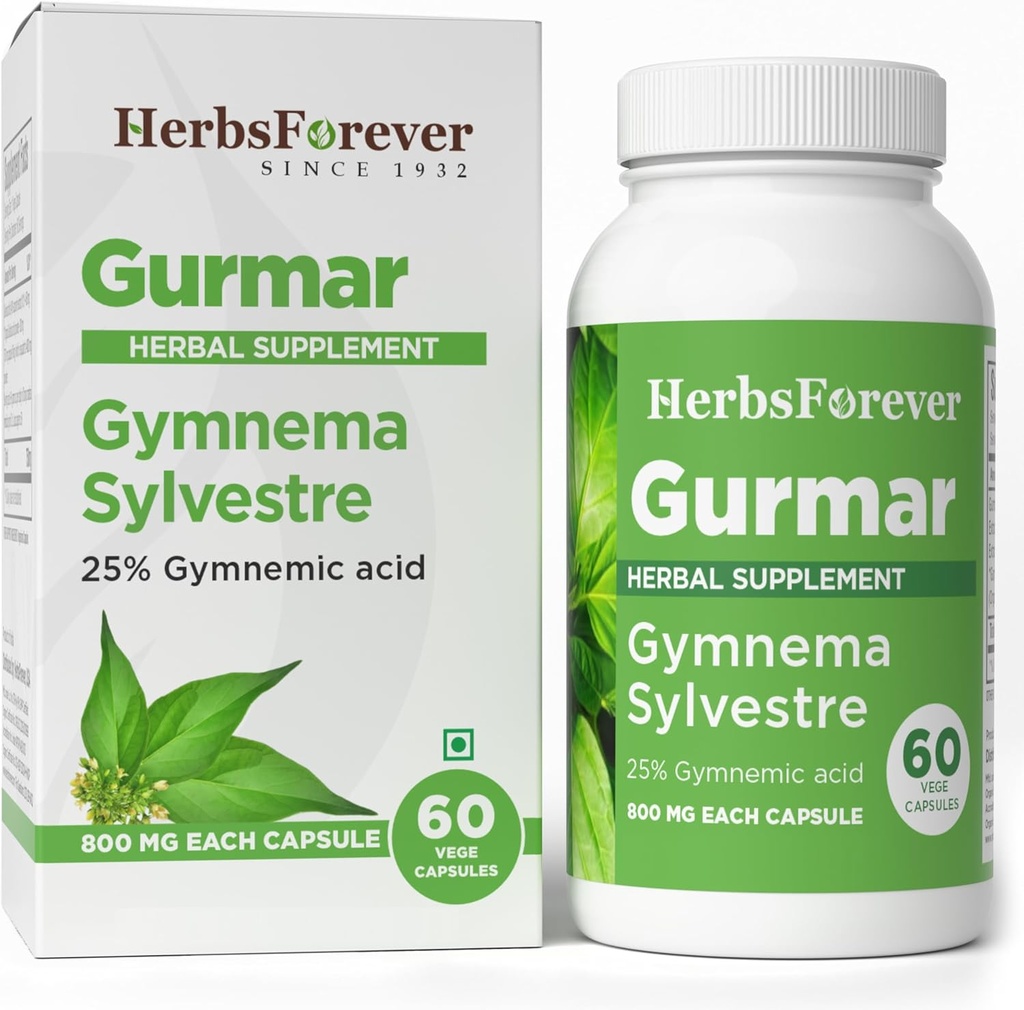 Herbsforever Gurmar Capsules | Gymnema Sylvestre Herbal Supplement | 7:1 Concentrated Extract | Supports Healthy Lifestyle | 60 Veg Capsules | Non-GMO & Vegan